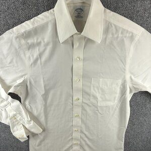 Brooks Brothers Non-Iron Slim Cotton Point 14.5 2/3 White Stretch Shirt Mens